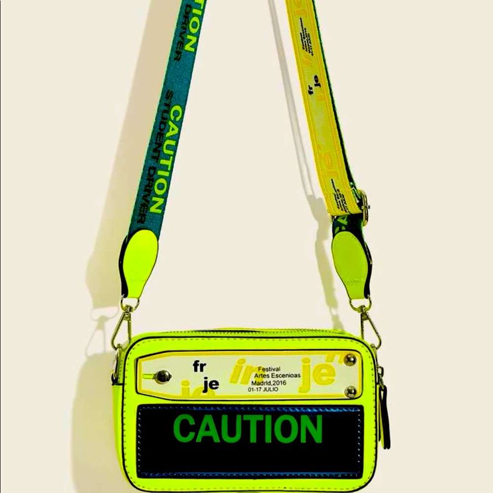 NWOT SHEIN neon lime letter print cross-bag